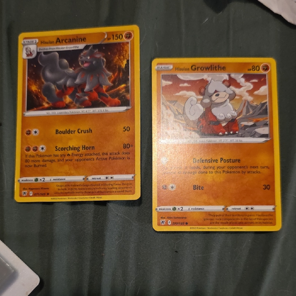 Pokemon Hisuian Arcanine and Growlithe Card Duo - Red and Orange